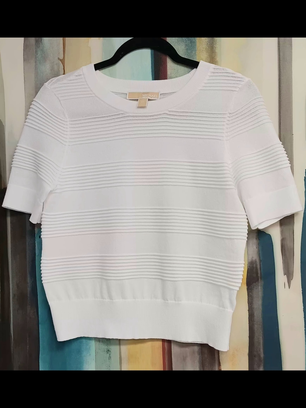 Michael Kors White Textured Ribbed Short Sleeve Knit